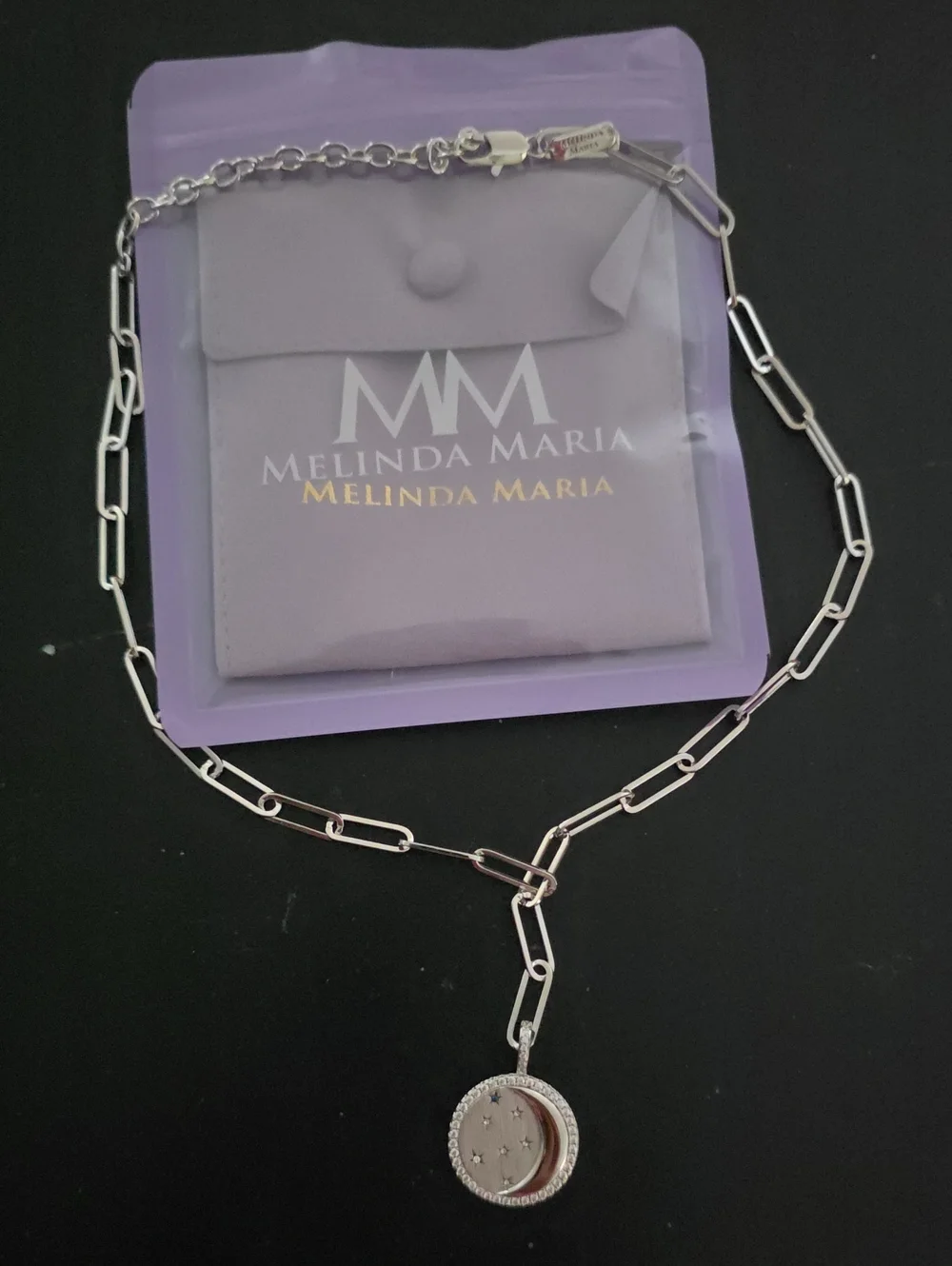 Melinda Maria Silver Moon & Star Paperclip Pendant Necklace NEW